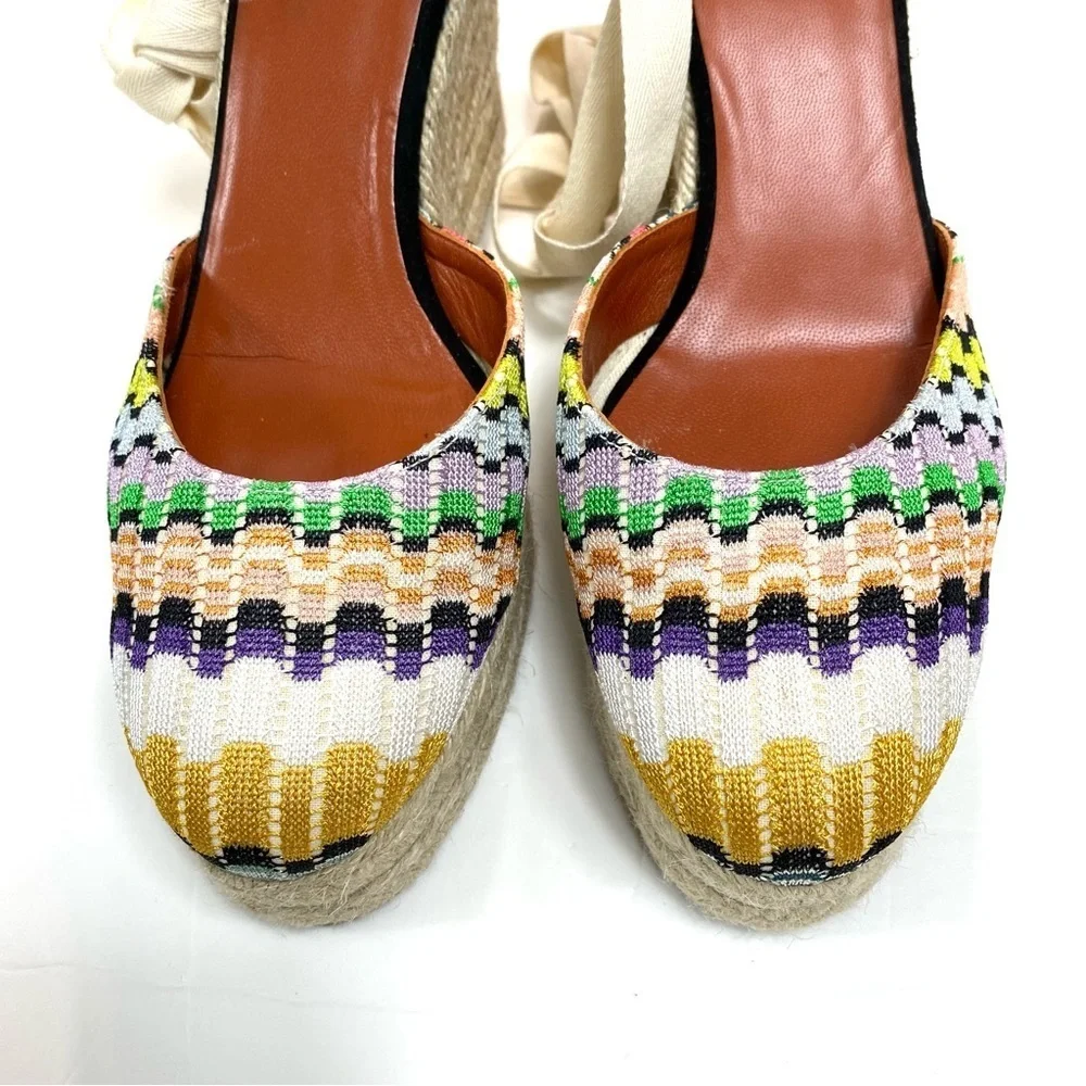 Castaner Missoni Zigzag Knit Lace up Ankle Espadrilles Sandals Size 41 / US 11